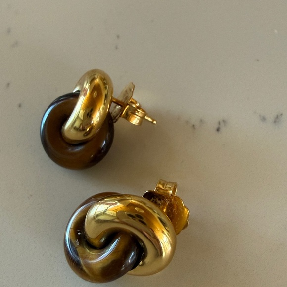 Monica Vinader x Kate Young Tiger's Eye Link Stud 18k Gold Vermeil Earrings - Picture 5 of 9
